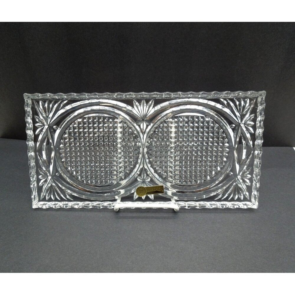 Bohemia Victoria Rectangular Lead Crystal Tray Czech Vintage 12.5"